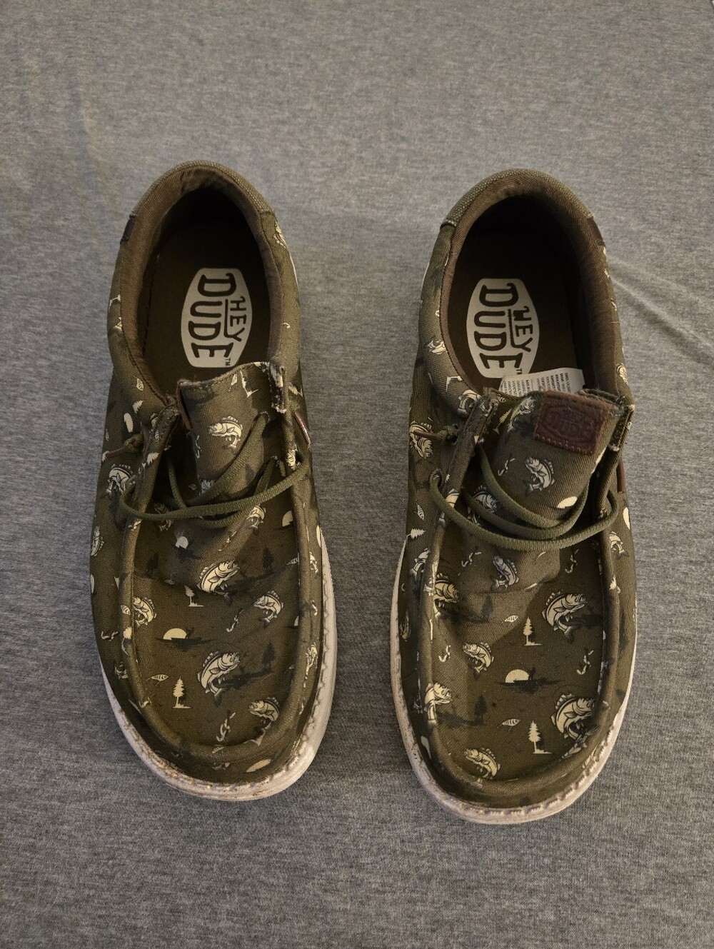 Hey Dude Olive Green Fishing Print Slip-Ons